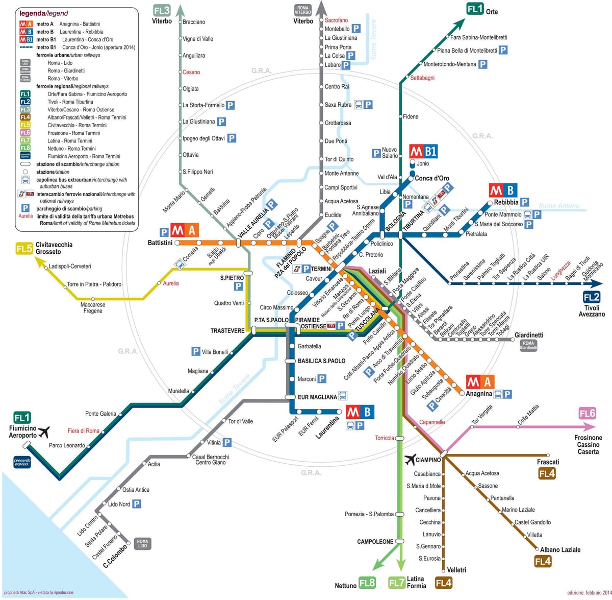 Mapa Říma železniční
