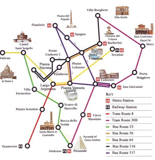 Mapa Říma autobusem 116 trasu