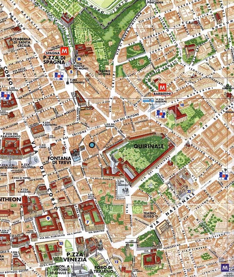 Mapa fontána di trevi Řím 