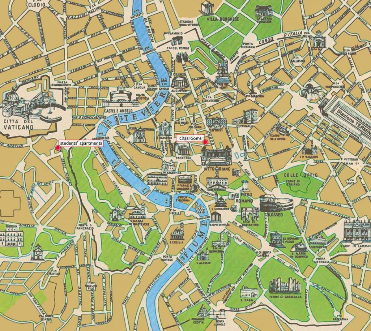 Mapa historické centrum říma města Řím 