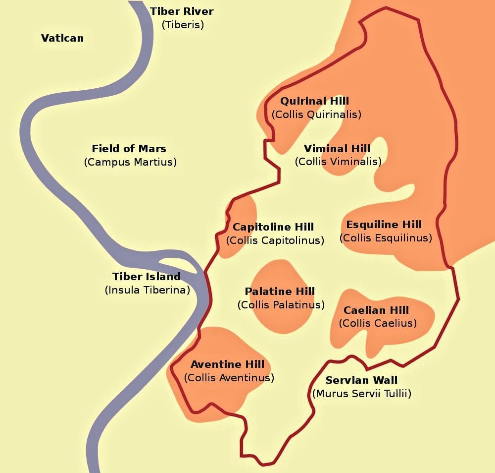 Mapa kopců Říma 