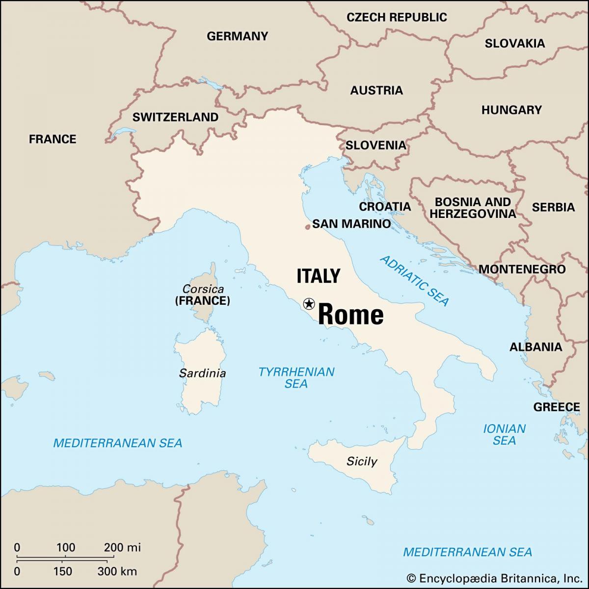 mapa Říma v Itálii a okolí