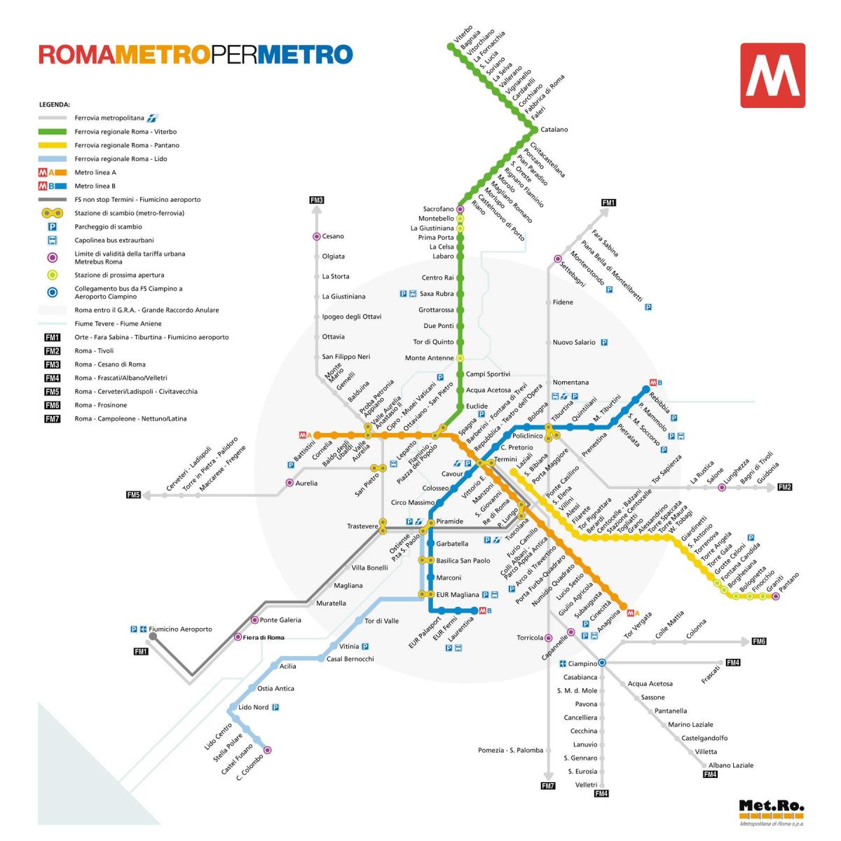 Mapa Říma a stanice metra