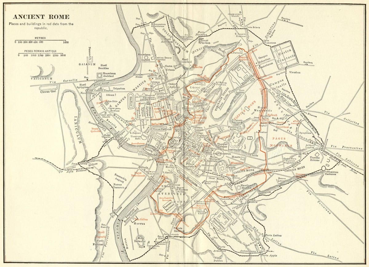 Mapa starověkého Říma ulici 