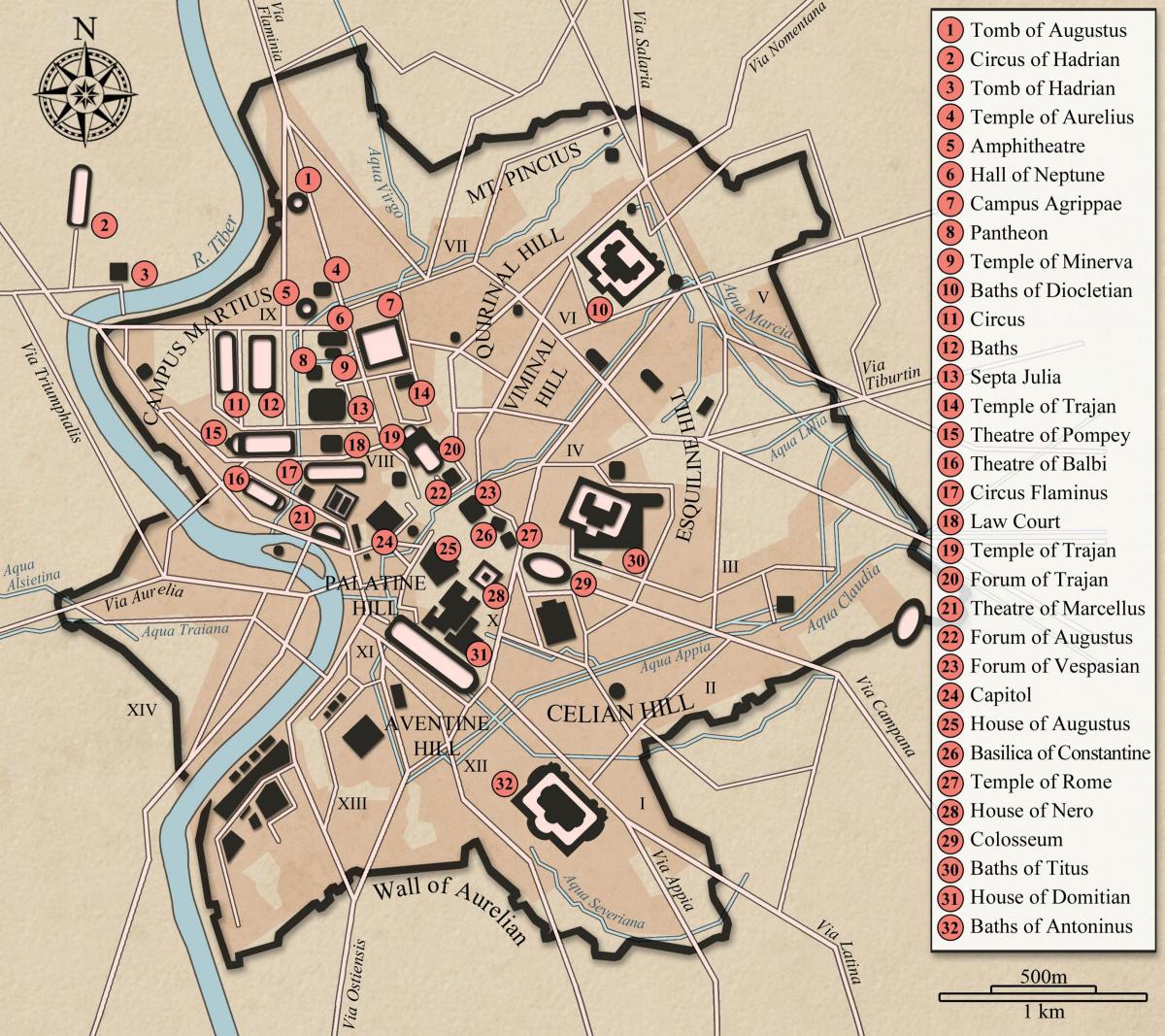 starověké Římské město mapa rozložení
