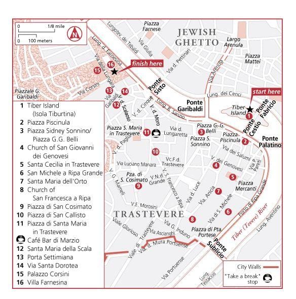 trastevere čtvrti Říma mapě