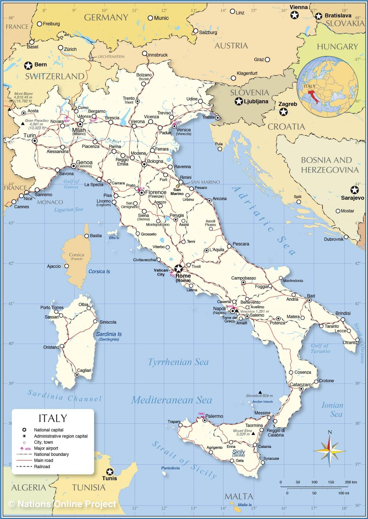 Řím a Itálie mapa