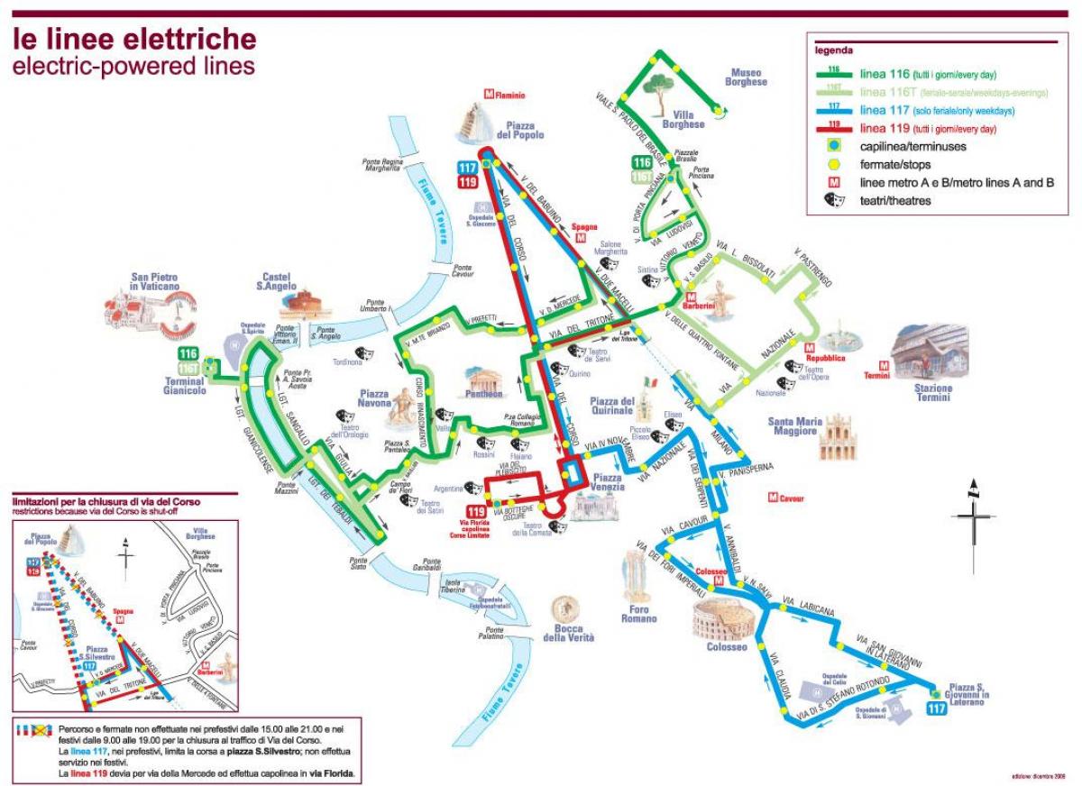 Mapa Říma elektrický autobus 