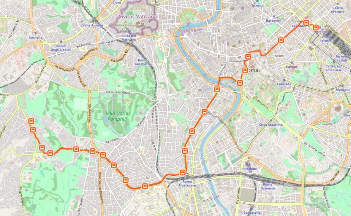 Mapa Říma h autobusové trasy