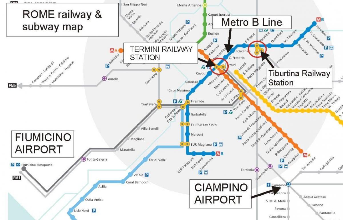 mapa Říma na letiště a vlakové nádraží