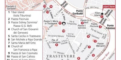 Trastevere čtvrti Říma mapě